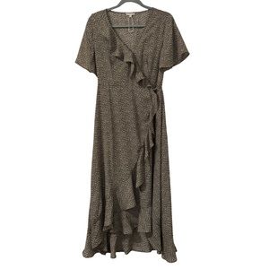 Blushing Heart Women’s Micro Floral Print Waist Tied Ruffle Wrap‎ Dress Size L